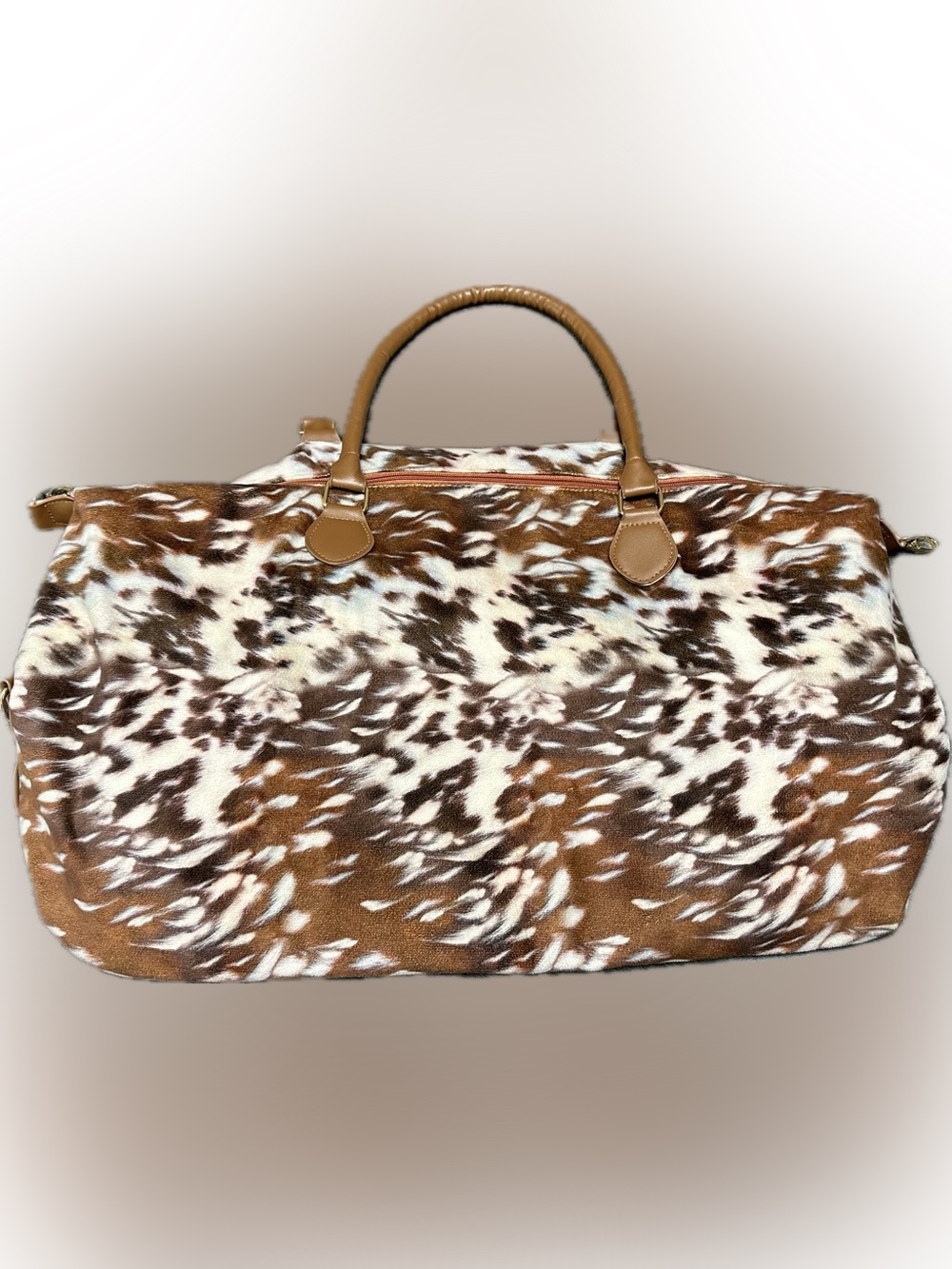 Western Brindle Brown and White Faux Fur Weekender Bag with Handles